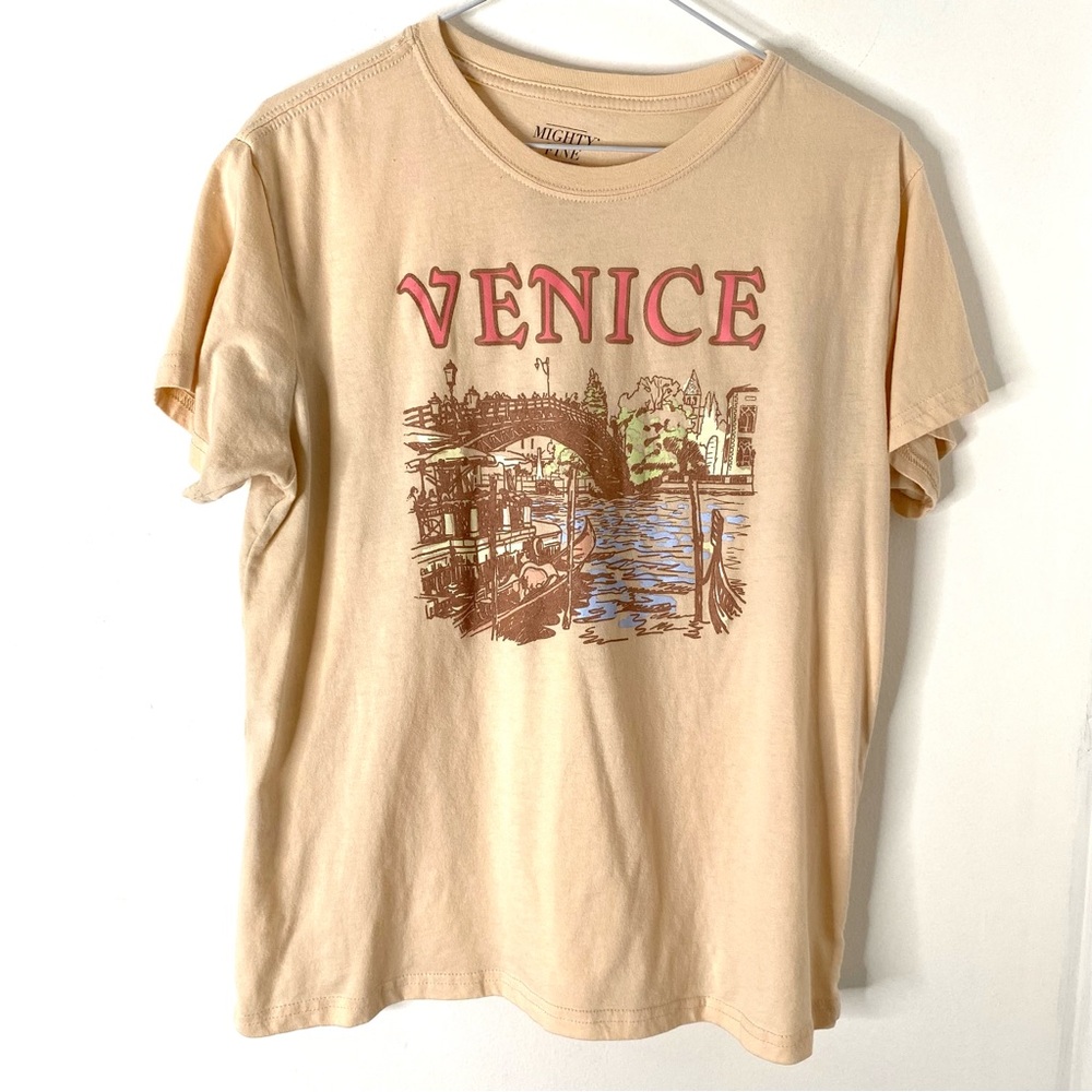 Mighty Fine Cream Pink Venice Canal Graphic Crew Neck Tee